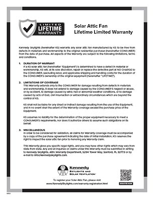 Kennedy Solar Attic Fan Warranty Thumb