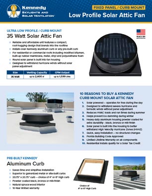Kennedy Low Profile Curb Mount Solar Attic Fan Spec Sheet Thumb