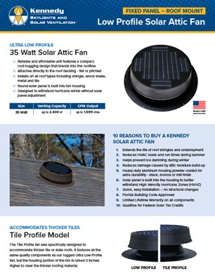 Kennedy Low Profile Solar Attic Fan Spec Sheet Thumb