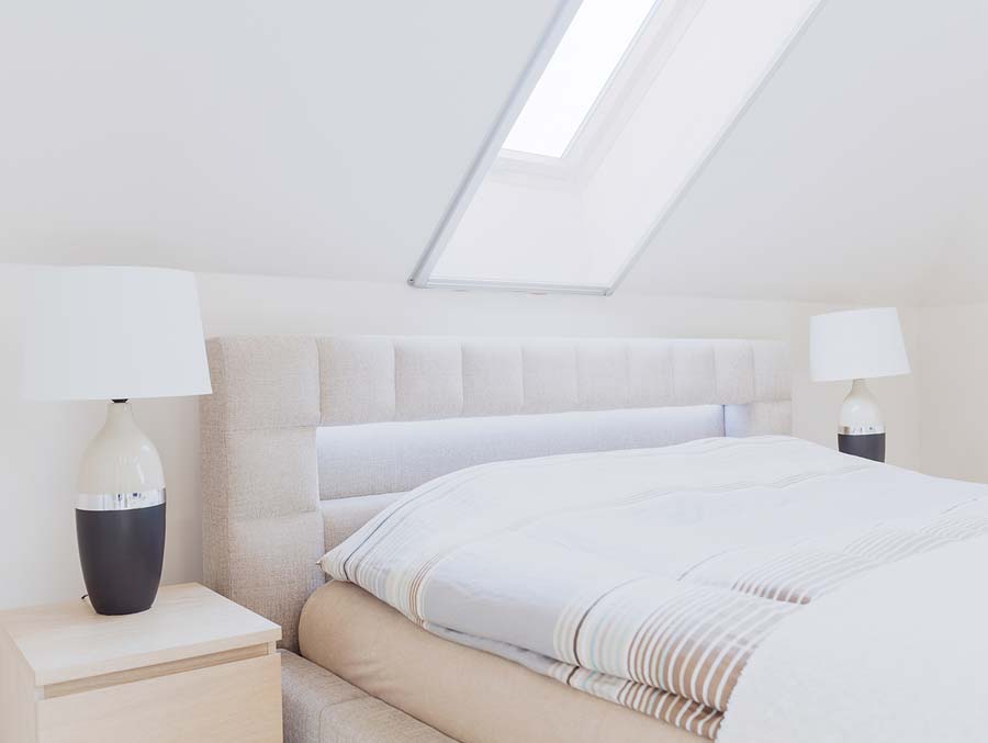 kennedy self flashing hurricane rated polycarbonate aluminum wood skylight installed in bedroom