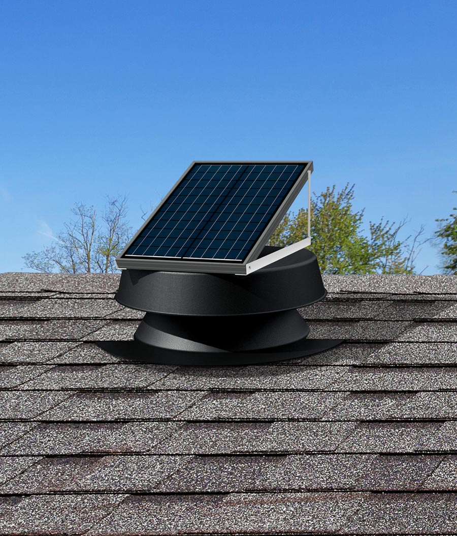 Black Roof Mount Solar Attic Fan Installed