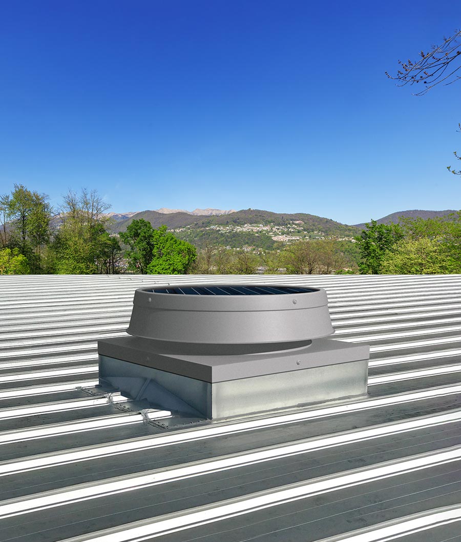 Kennedy curb mount low profile fan on metal roof