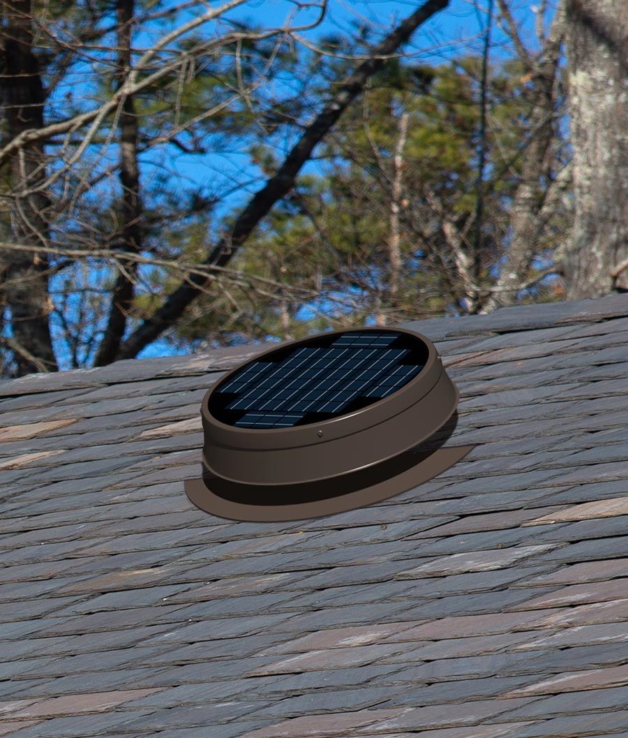 Low Profile Bronze Roof Mount Solar Attic Fan Installed