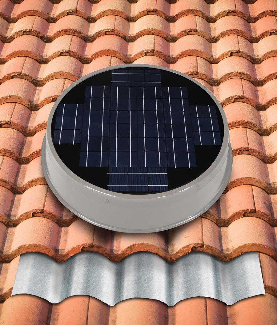 Kennedy Tile Profile Solar Attic Fan Installed on Clay Roof