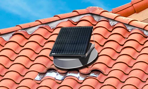 Solar Attic Fan Installed on Clay Roof Mobile